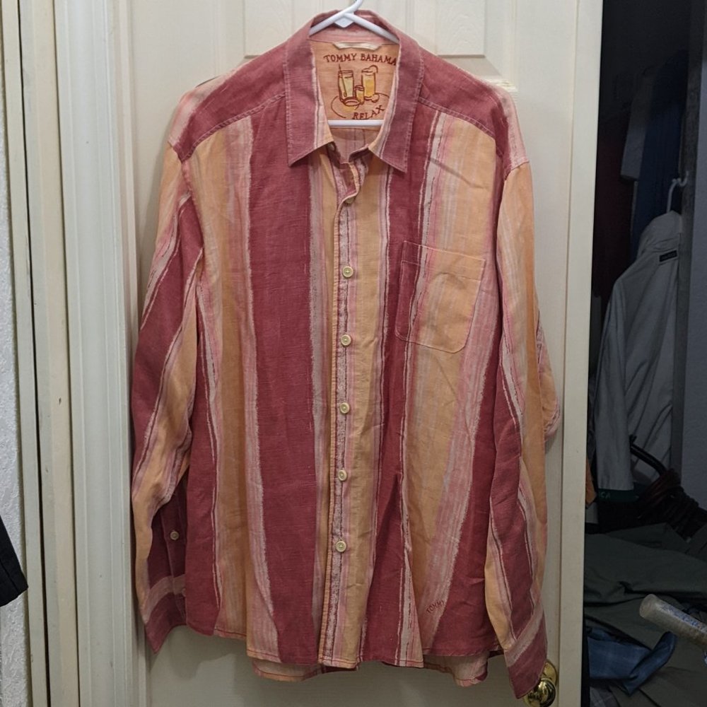 Tommy Bahama Relax Men's 100% Linen Long Sleeve Button Down Shirt XL EUC